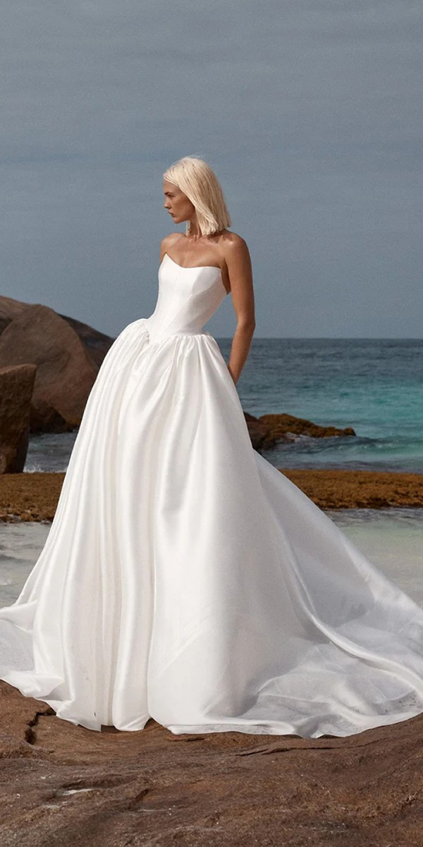 basque waist wedding dresses ball gown strapless neckline kyha