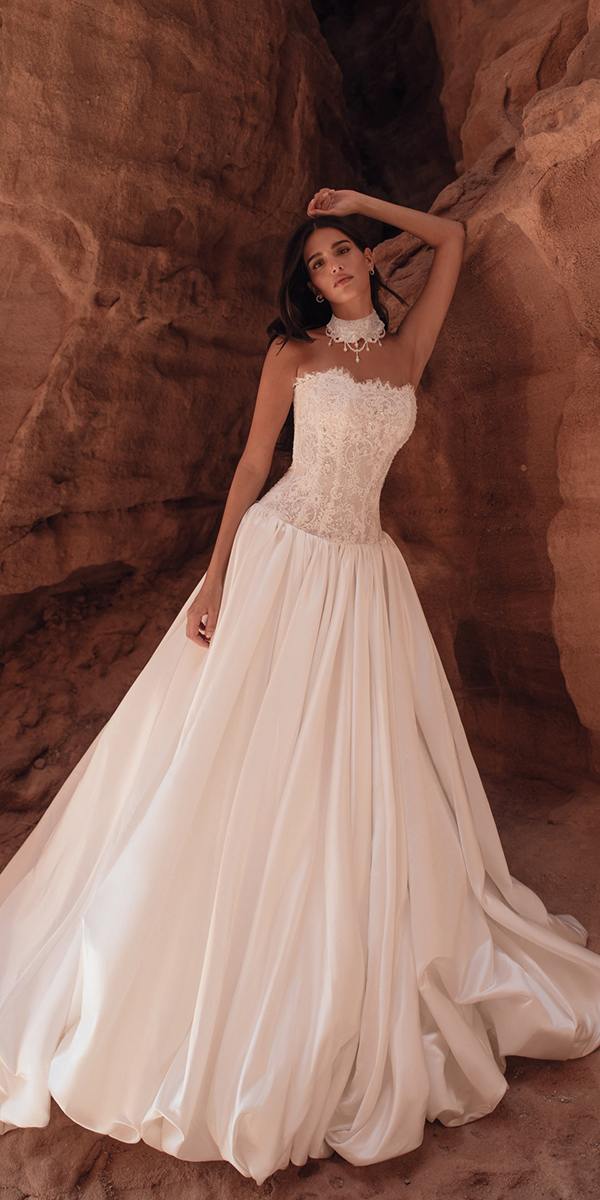 basque waist wedding dresses drop waist lace kathycorso