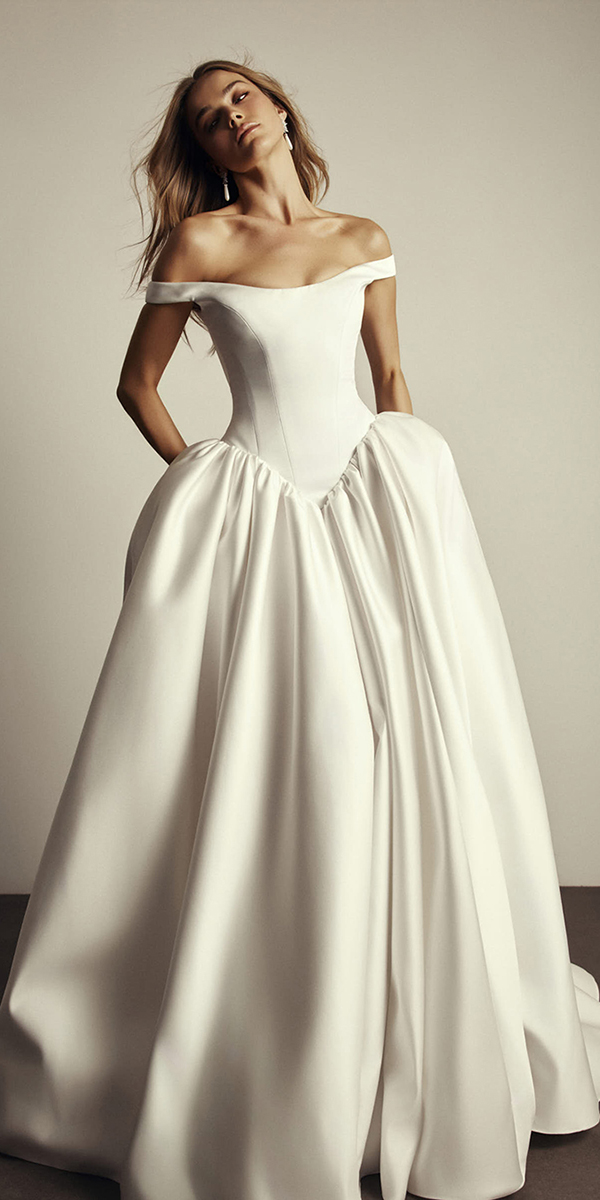 basque waist wedding dresses simple off the shoulder berta
