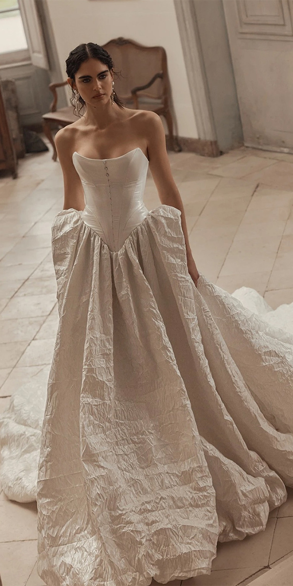 basque waist wedding dresses strapless neckline simple corset wonaconcept