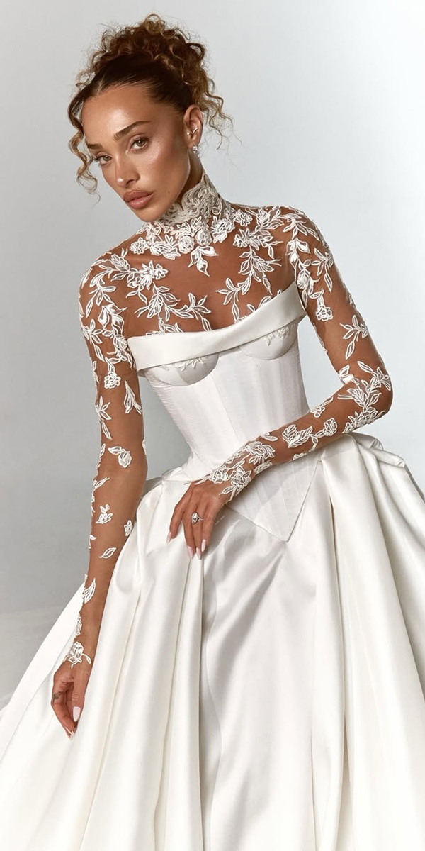 basque waist wedding dresses with sleeves galialahav