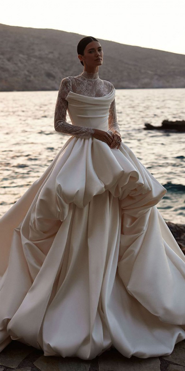 bubble hem wedding dresses ball gown with lace sleeves milla nova