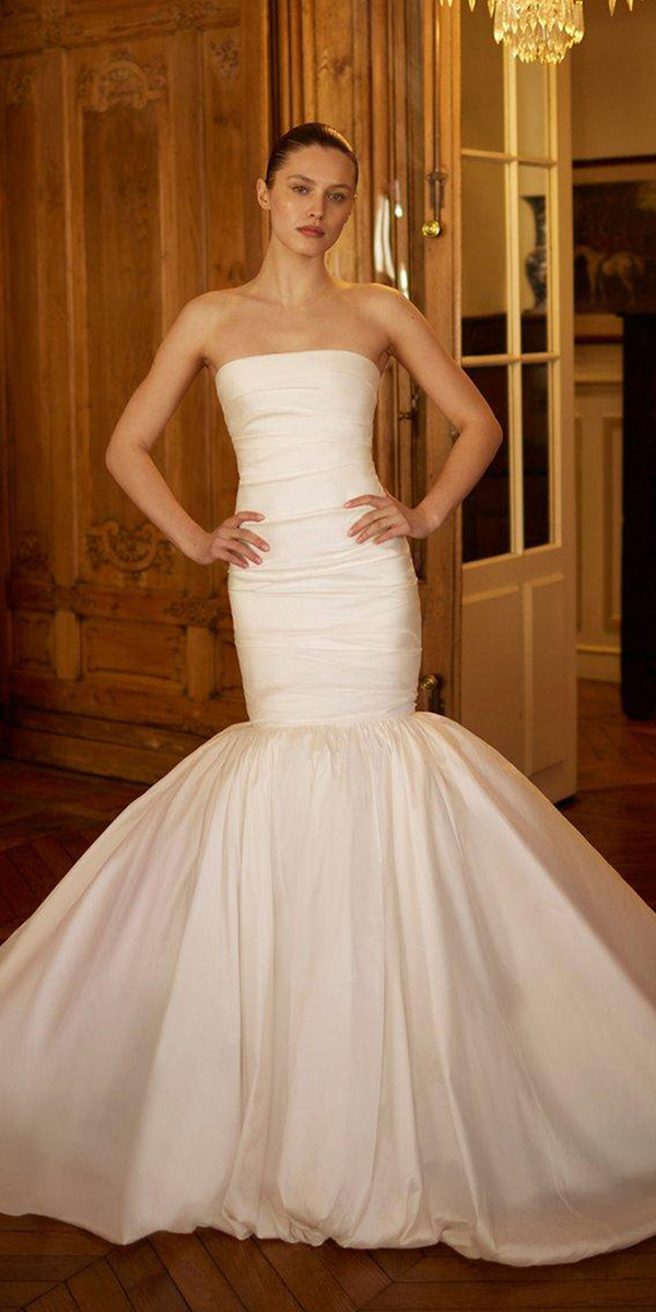 bubble hem wedding dresses mermaid simple strapless neckline danaharel
