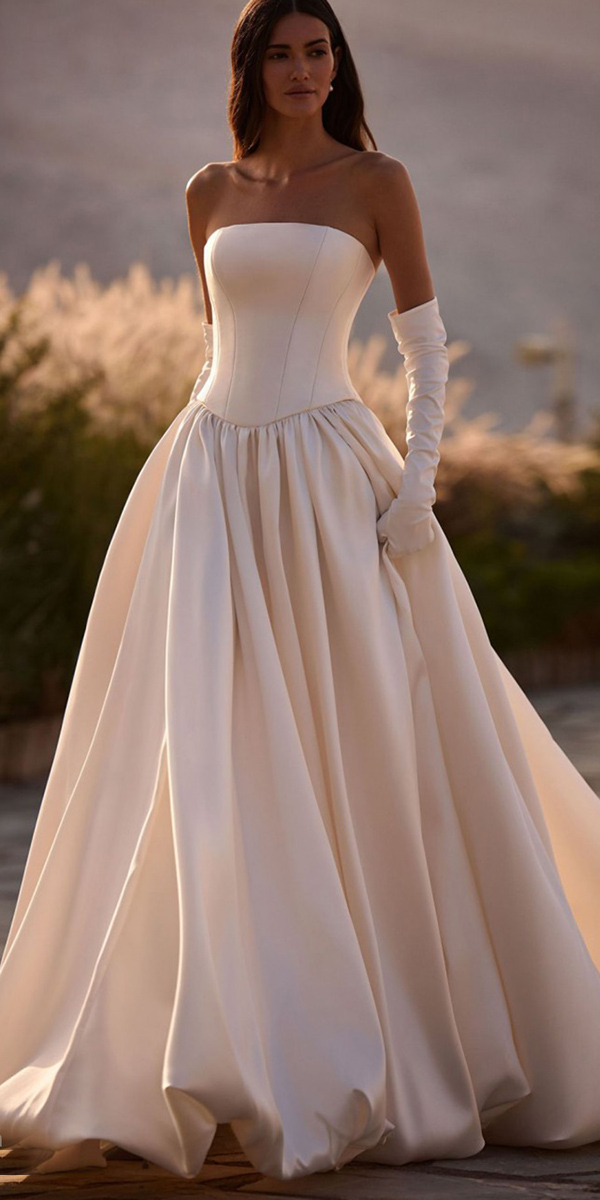 bubble hem wedding dresses simple strapless neckline millanova