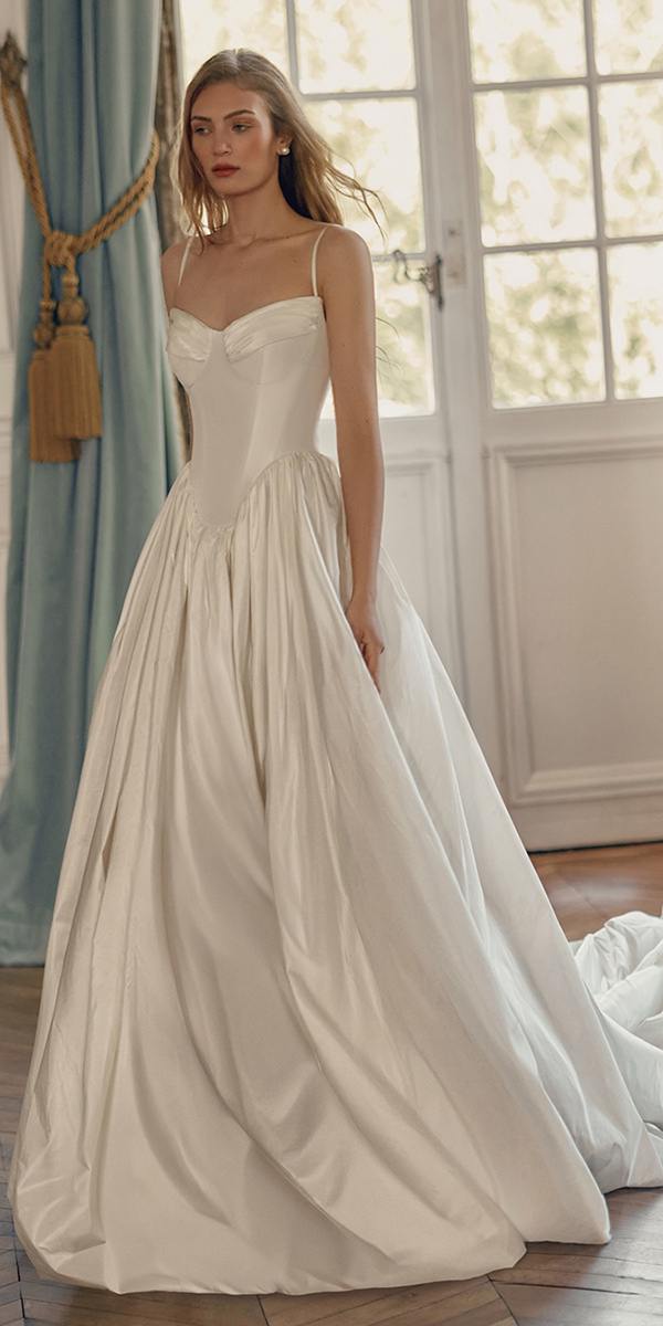 basque waist wedding dresses simple with spaghetti straps lihihod