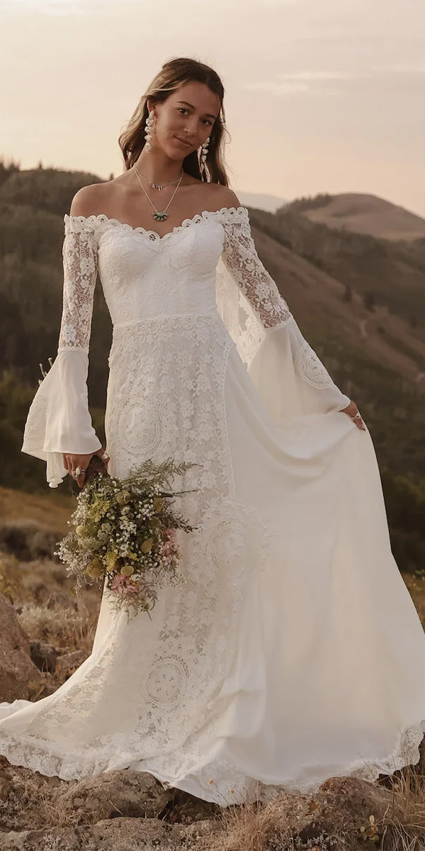 boho wedding dresses with sleeves with long sleeves lace barn dreamersandlovers