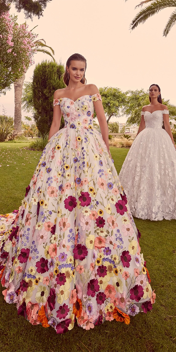 floral wedding dresses ball gown colored embroidered veniinfantino
