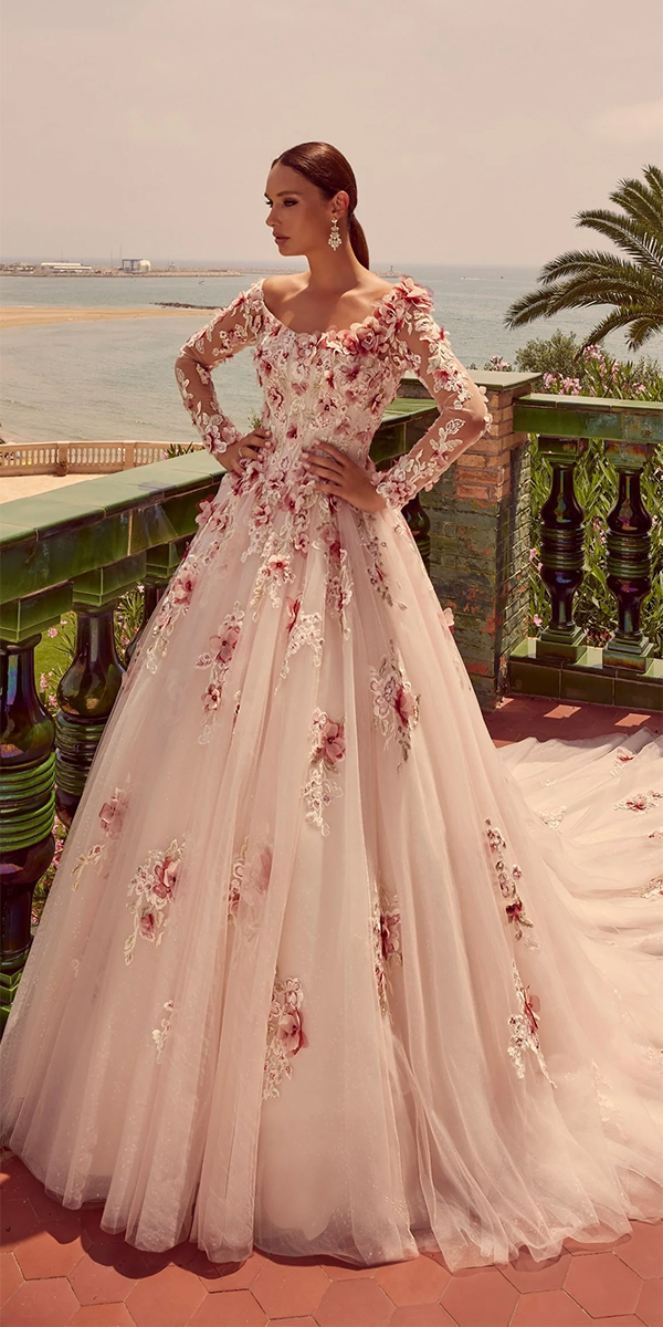 floral wedding dresses ball gown with long sleeves veniinfantino