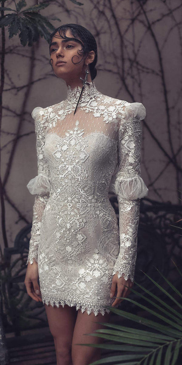 lace short wedding dresses with long sleeves vintage kimkassas