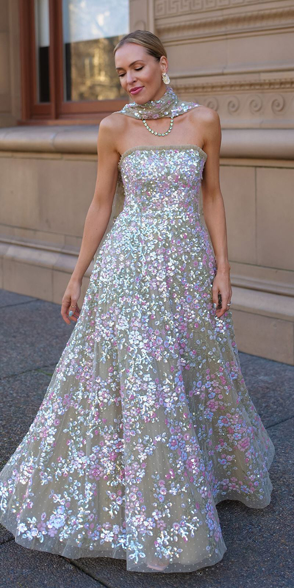 long mother of the bride dresses strapless neckline floral needleandtherds