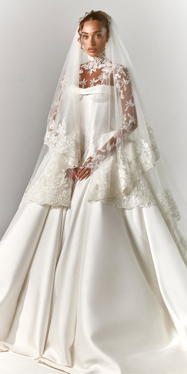 modest wedding dresses with illusion lace sleeves ball gown galia lahav
