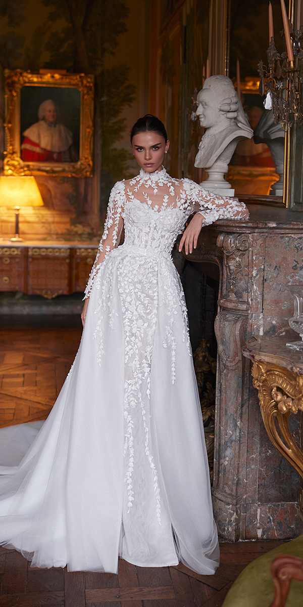 modest wedding dresses with long sleeves floral appliques aria