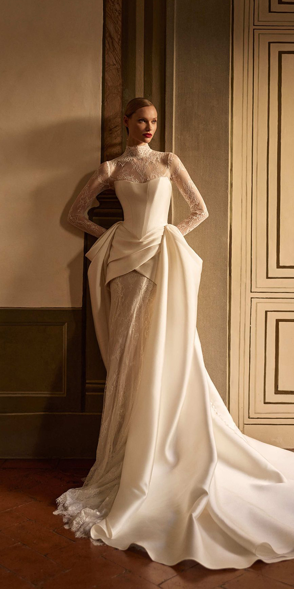 modest wedding dresses with long sleeves with train millanova