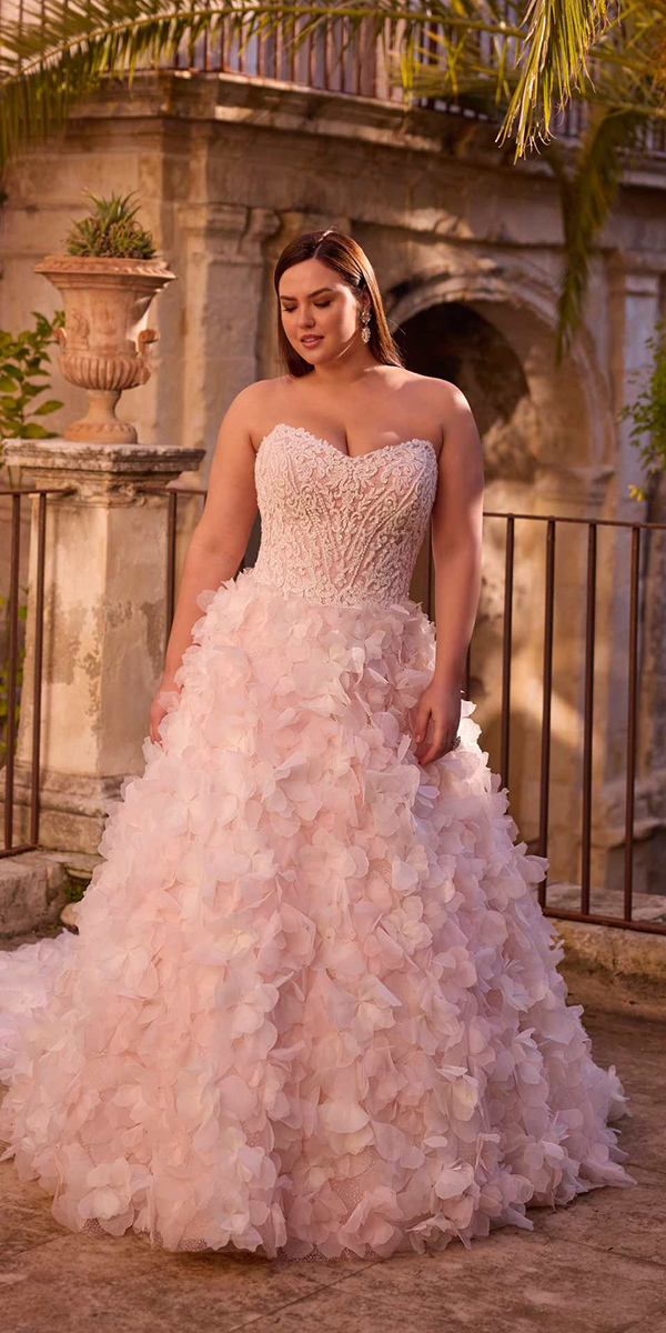 plus size wedding dresses ball gown 3d floral strapless neckline blush veniinfantino