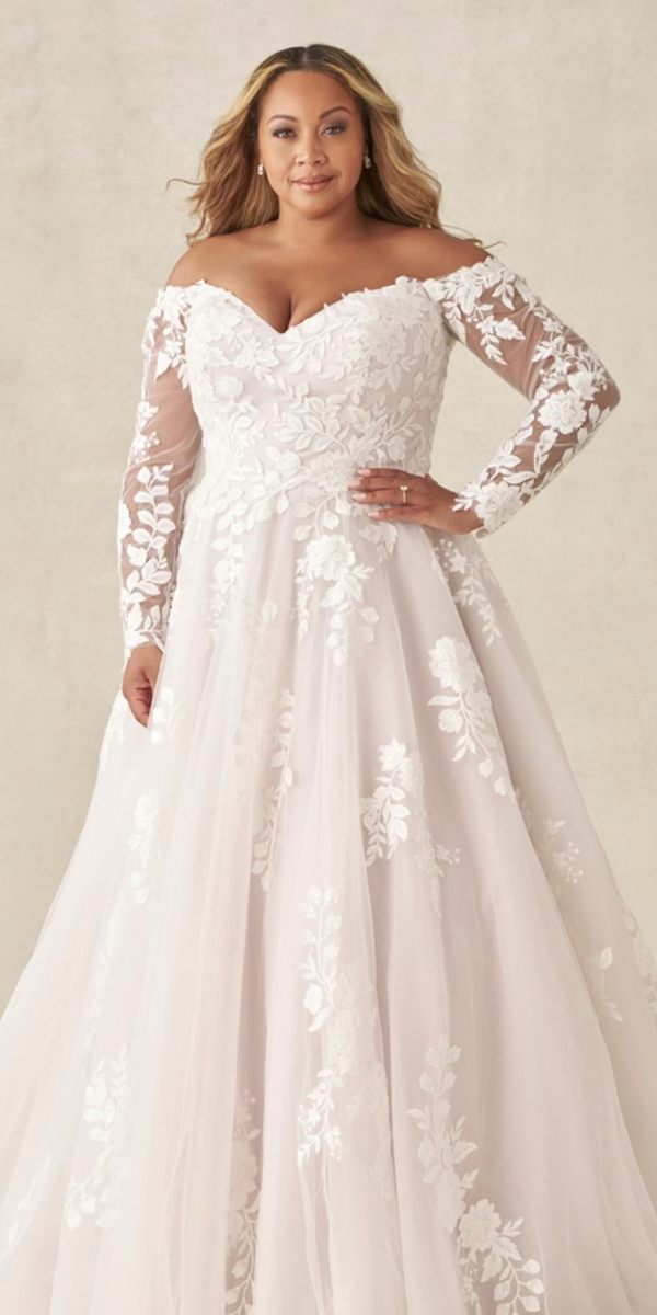 plus size wedding dresses lace with long illusion sleeves a line maggiesottero