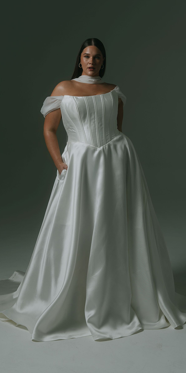 plus size wedding dresses simple basque waist off the shoulder heracouture