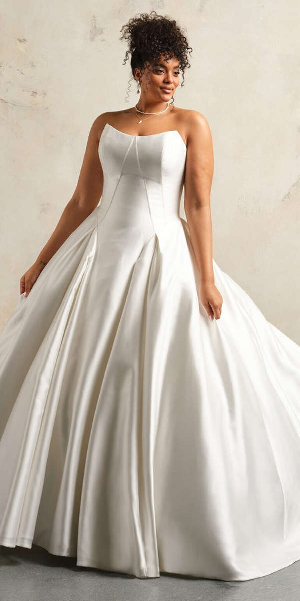 plus size wedding dresses simple basque waist strapless neckline maggiesottero