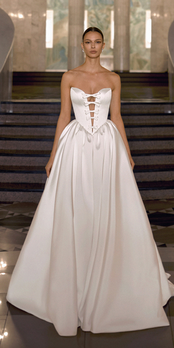 silk wedding dresses a line strapless neckline alonlivne