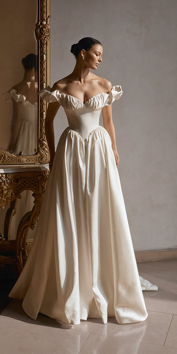 simple wedding dresses a line off the shoulder alonlivne