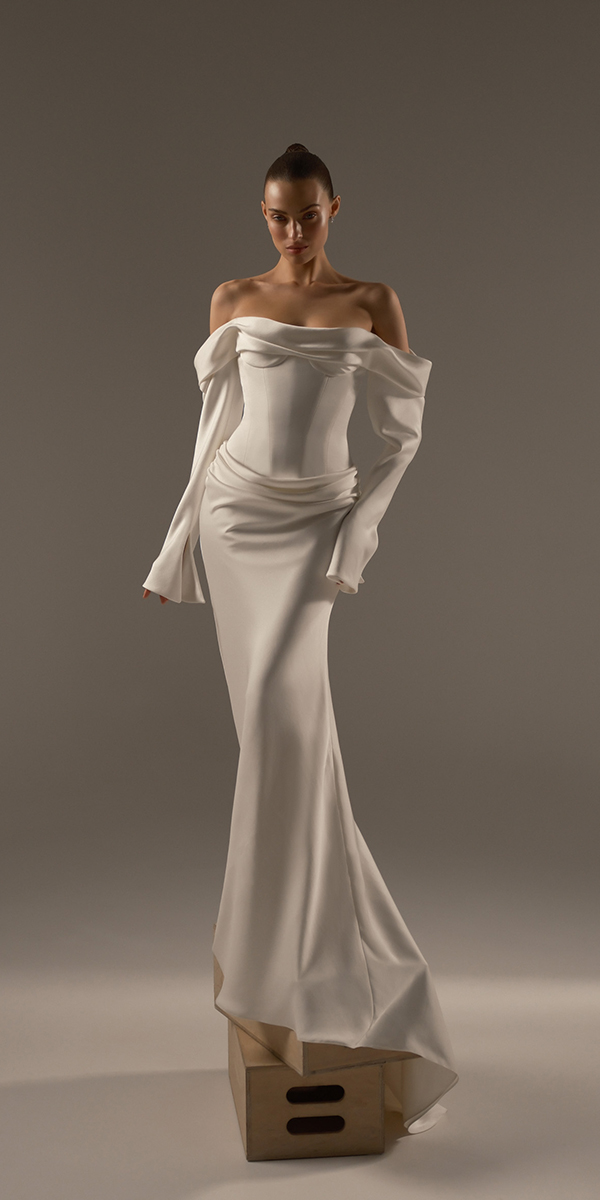 simple wedding dresses with long sleeves off the shoulder berta