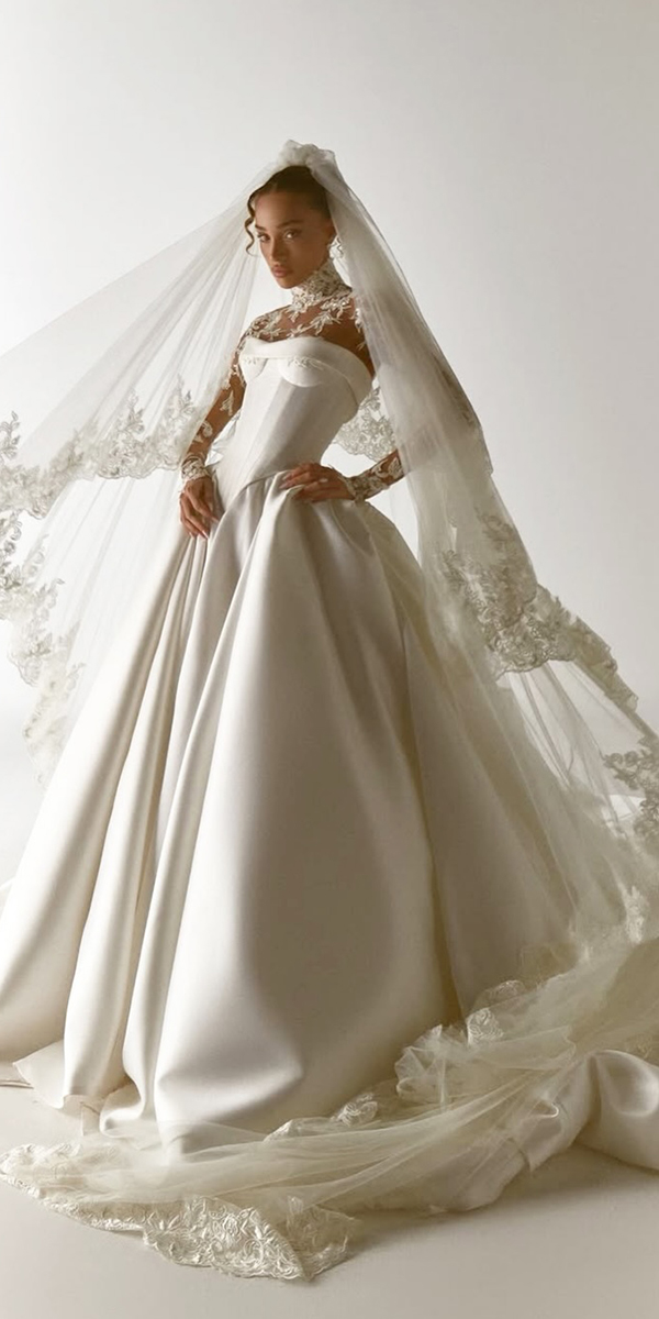 trendy wedding dresses ball gowns with illusion sleeves lace galialahav