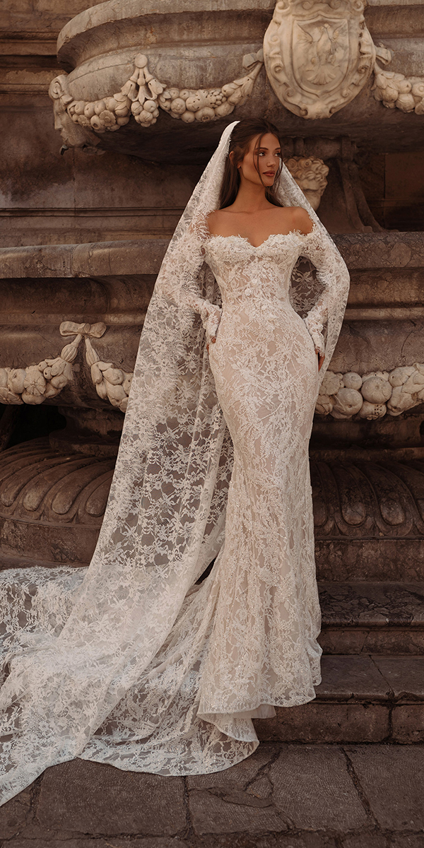trendy wedding dresses sheath with sleeves lace off the shoulder cape vintage royaldi