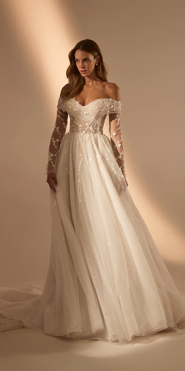 trendy wedding dresses with illusion long sleeves a line lucasposa