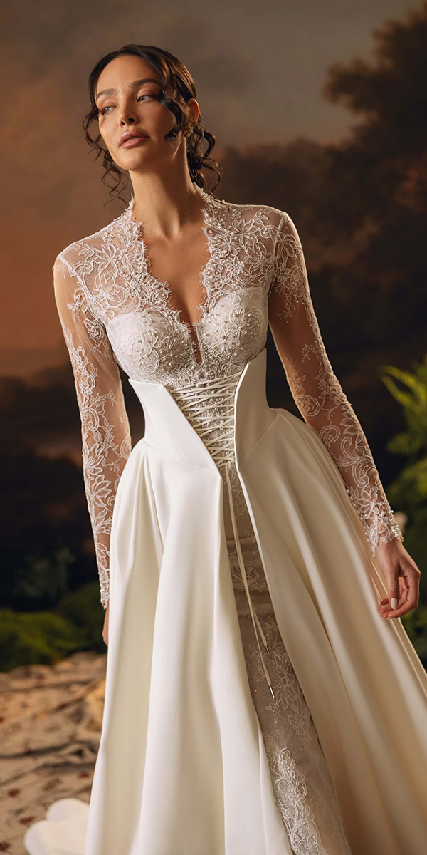 vintage wedding dresses 1920s corset with long sleeves lace anne mariee