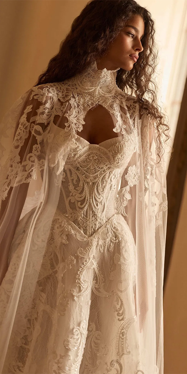 vintage wedding dresses 1920s lace with cape millanova