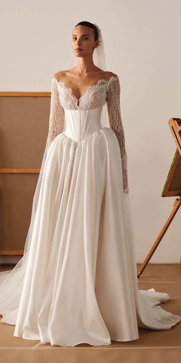 vintage wedding dresses 1920s with long sleeves lace corset millanova