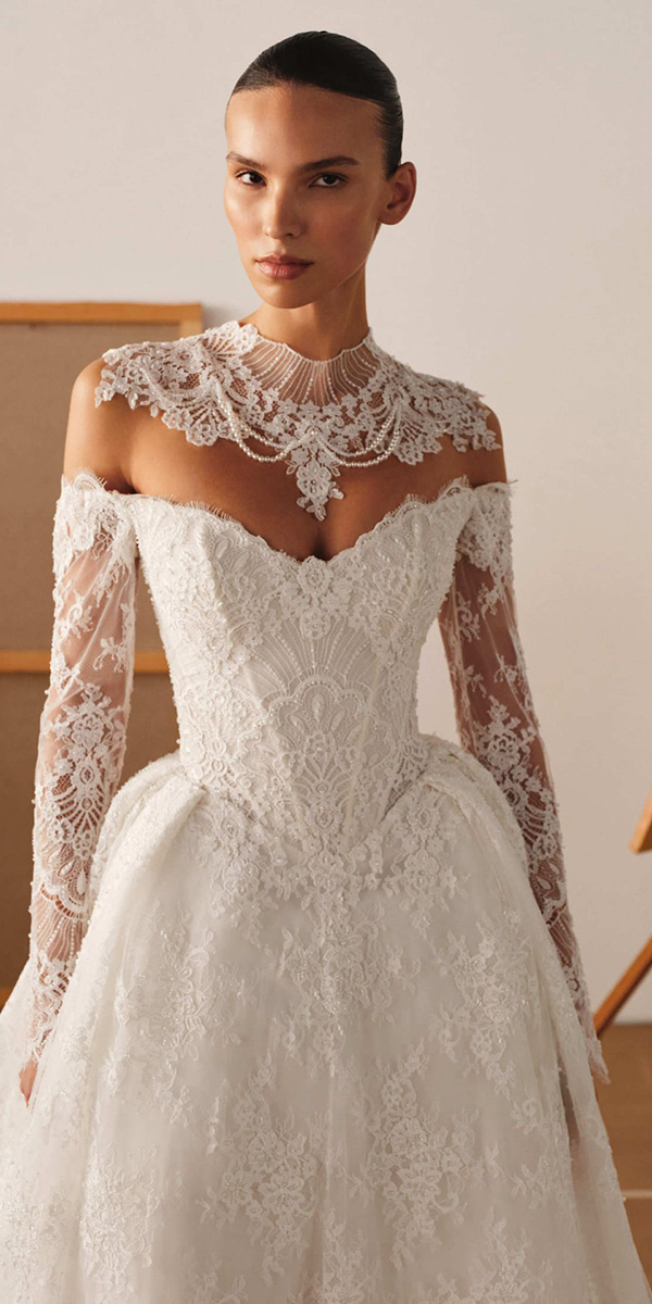 vintage wedding dresses lace with long sleeves corset millanova