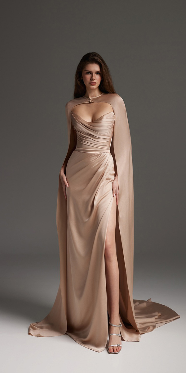 wedding guest designer dresses elegant silk simple with cape wonaconcept