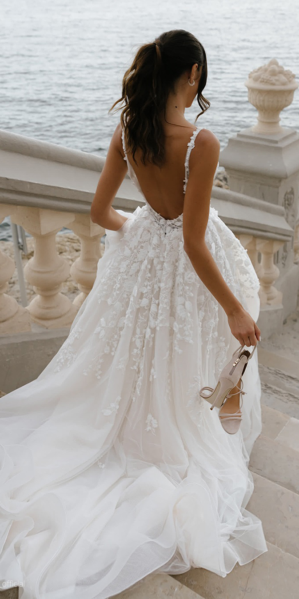 beach wedding dresses a line lace floral low back sexy ariviloso