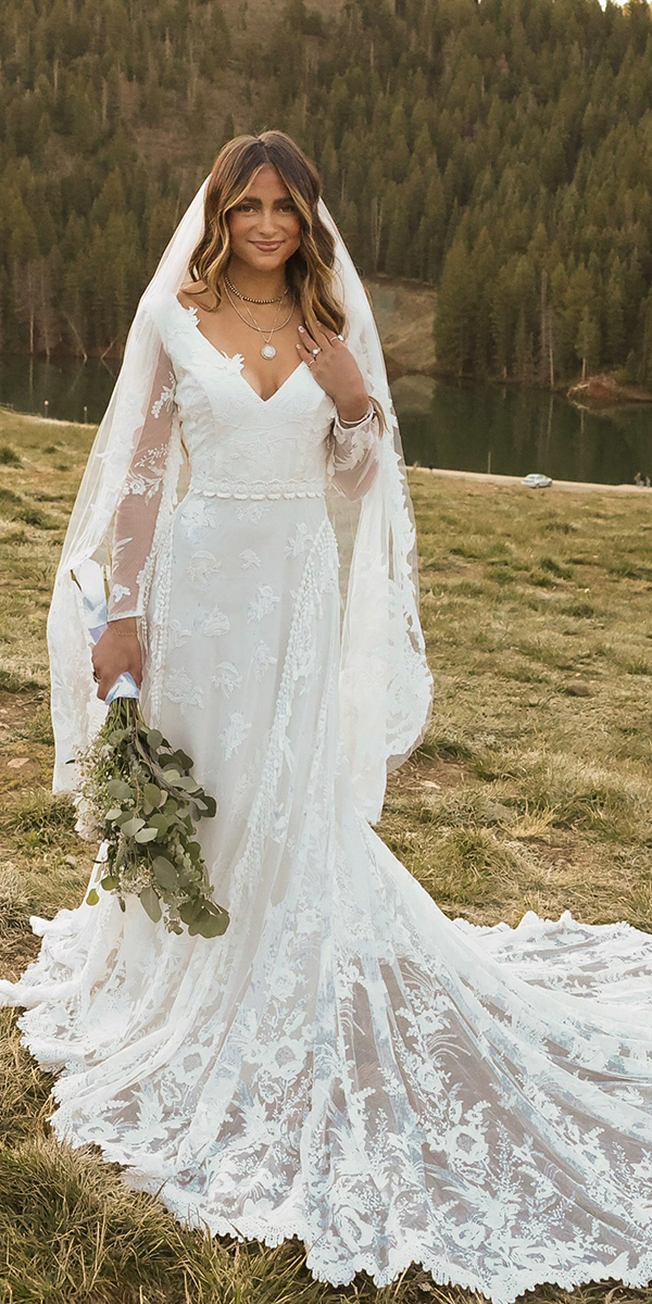bohemian wedding dresses lace with train rustic dreamersandlovers