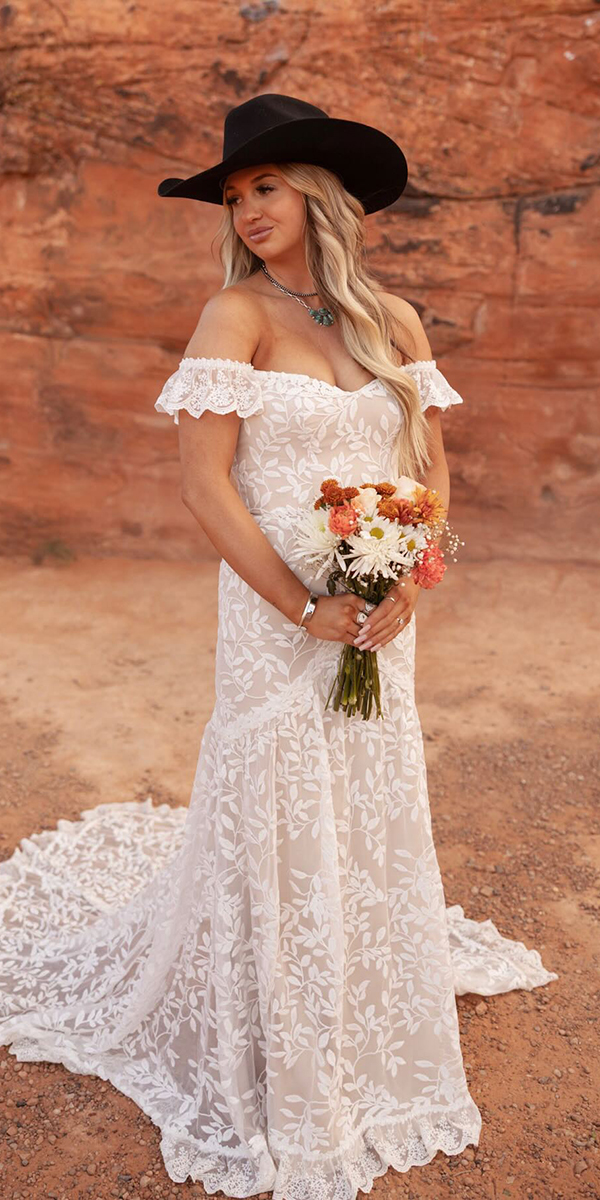 bohemian wedding dresses sheath floral with hat dreamersandlovers
