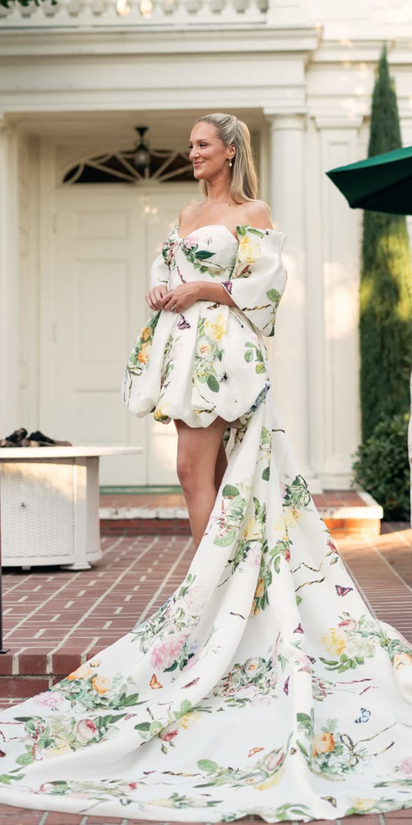 floral wedding dresses short with train monique