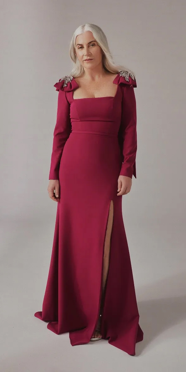 long mother of the bride dresses simple with long sleeves burgundy pronovias