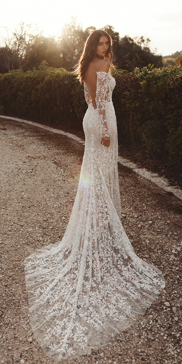 rustic lace wedding dresses with long sleeves lace floral pnina tornai