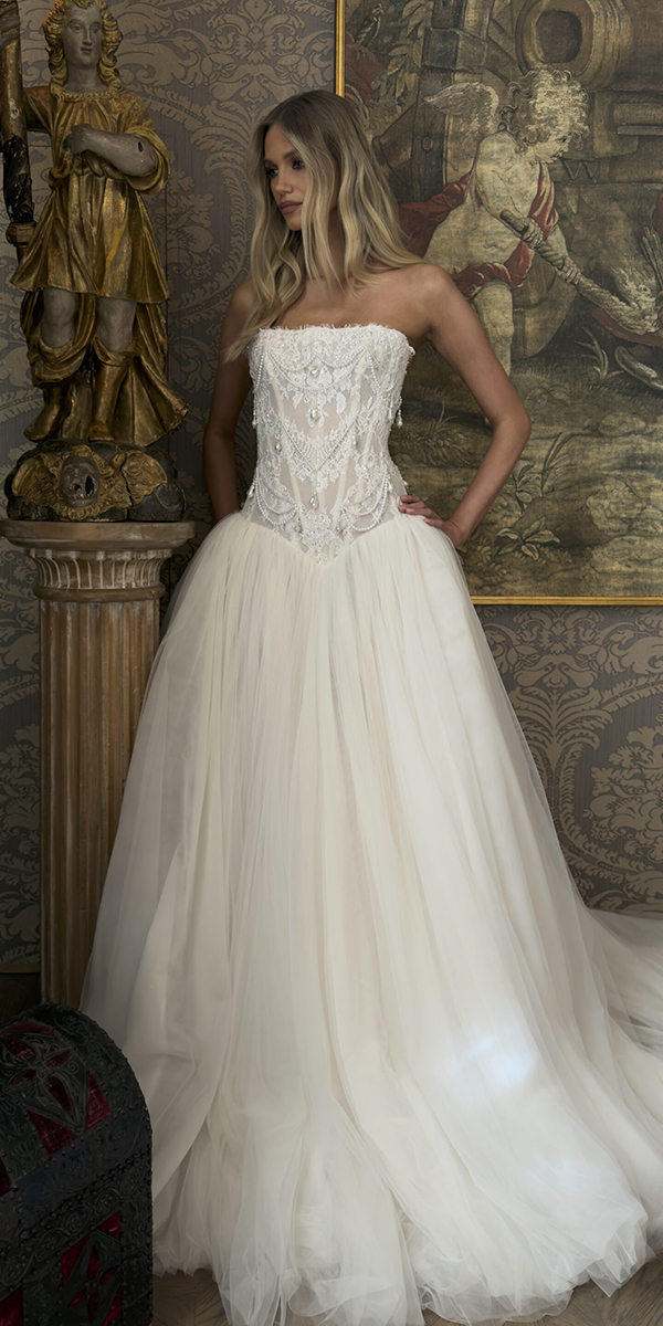 vintage inspired wedding dresses strapless neckline ball gown with dro waist tom sebastien