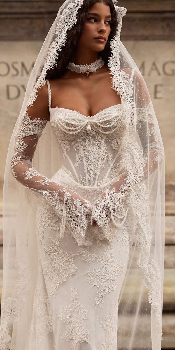vintage wedding dresses 1920s lace with cape sleeves millanova