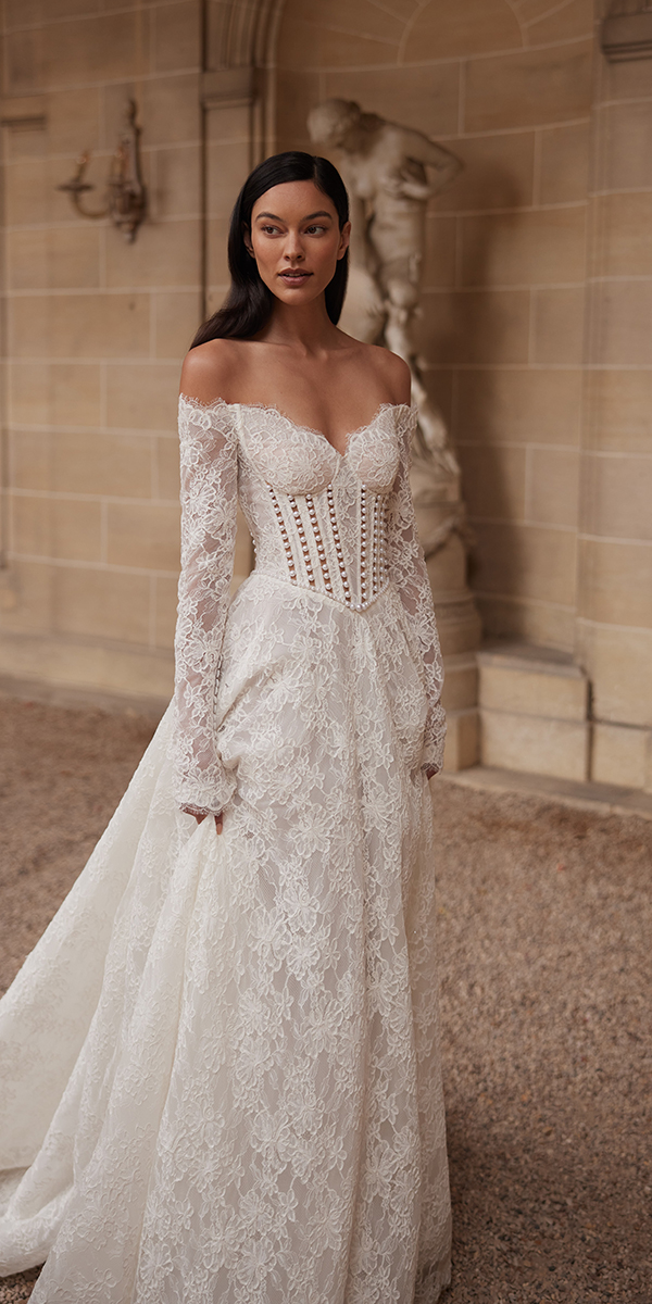 vintage wedding dresses 1920s with long sleeves lace corset yedyna