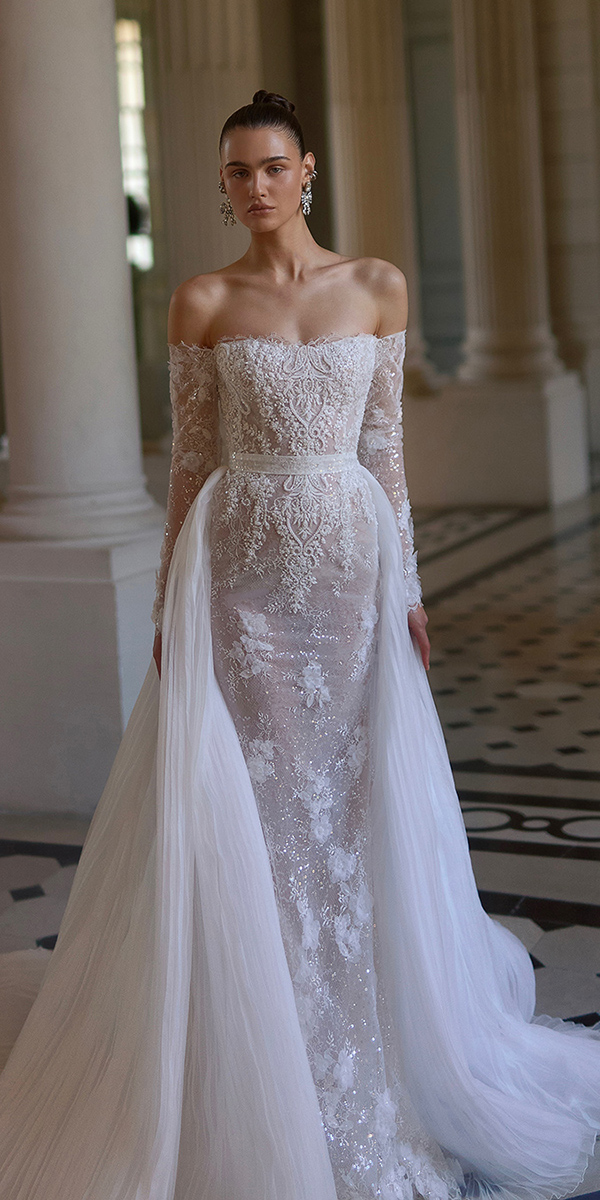 wona concept maison blanche with overskirt sheath off the shoulder lace Parade