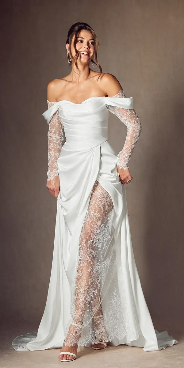 bohemian wedding dresses with sleeves lace simple azazie