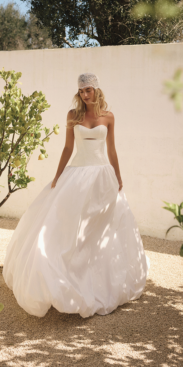 eva lendel less is more VI collection strapless neckline bubble hem Dorian