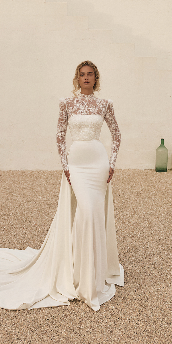 eva lendel less is more VI collection with long sleeves lace train Ferran