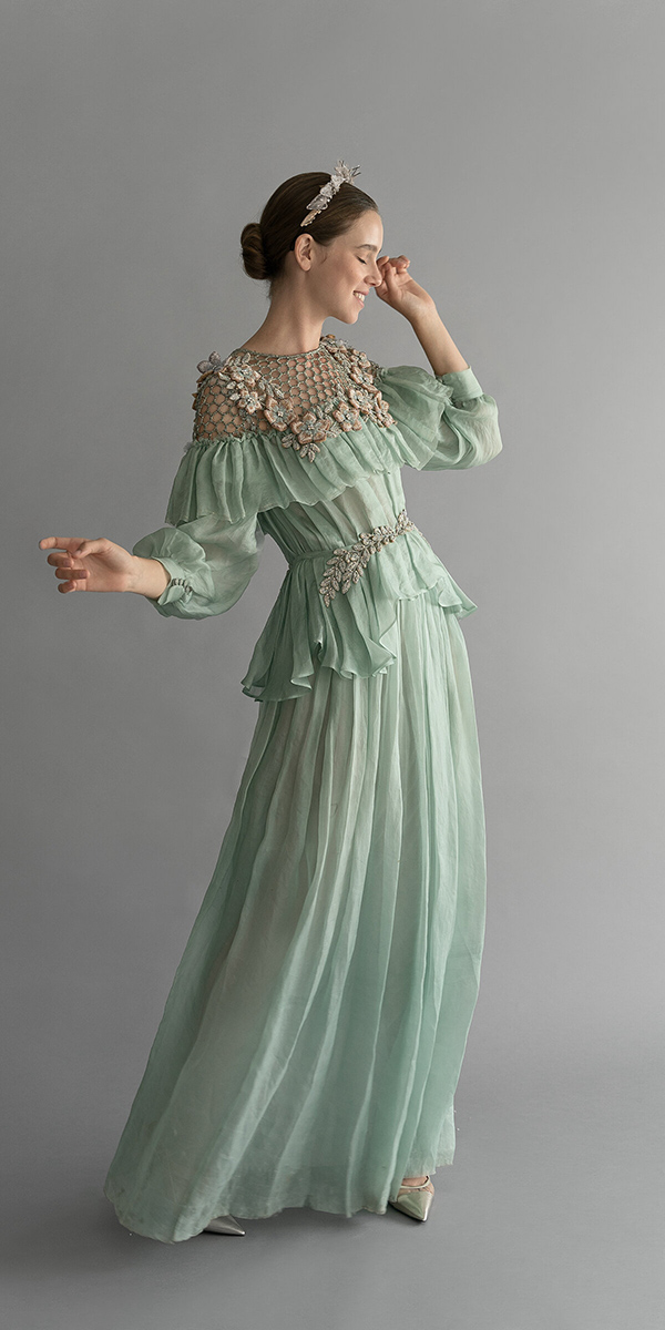 floral wedding dresses a line green with long sleeves chanamarelus