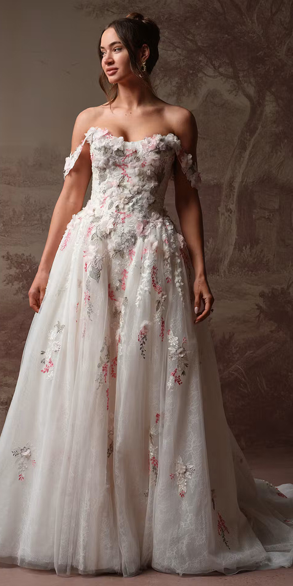 floral wedding dresses a line strapless neckline maggie sottero
