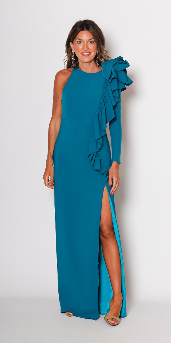 long mother of the bride dresses navy simple with sleeves one shoulder silviafernandezatelier