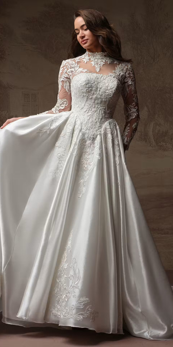 modest wedding dresses a line lace with long sleeves maggie sottero