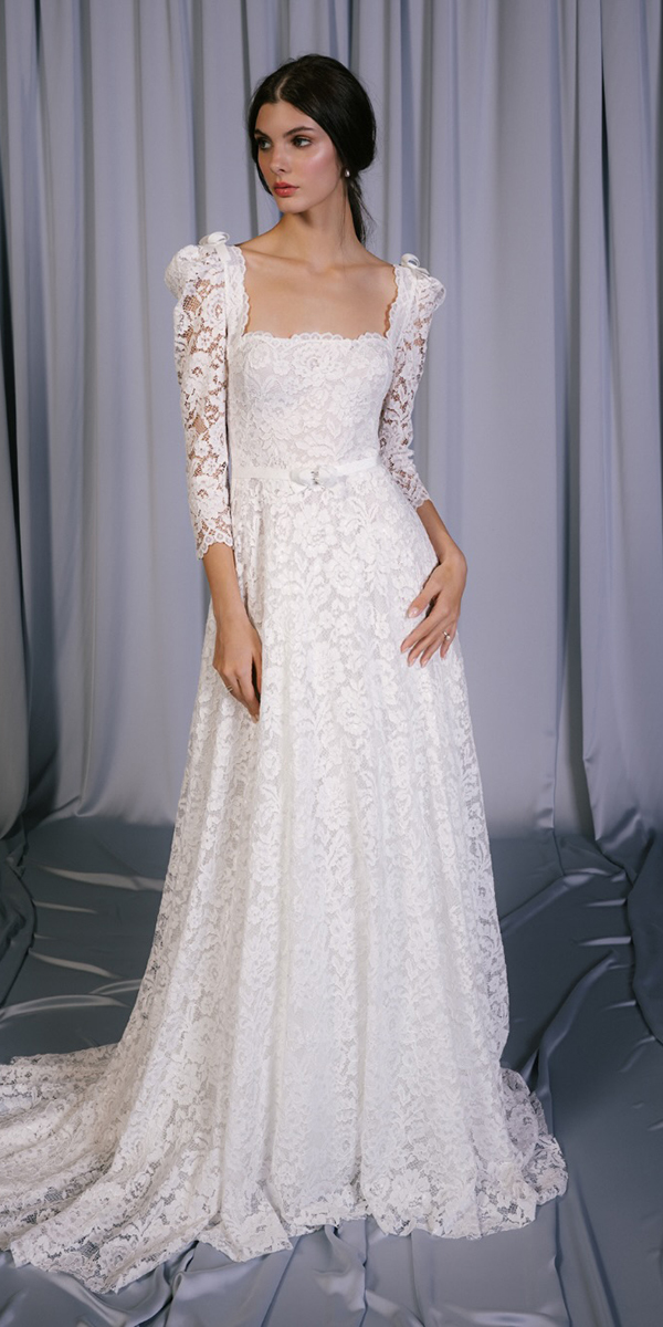 modest wedding dresses lace with long sleeves a line daalarna